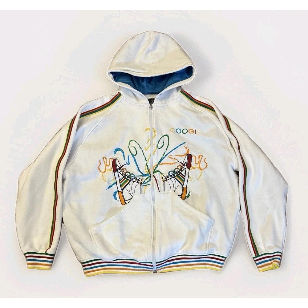 Vintage COOGI Full Zip Heavyweight Hoodie Sz XL Embroidered & Lined Y2K Rare